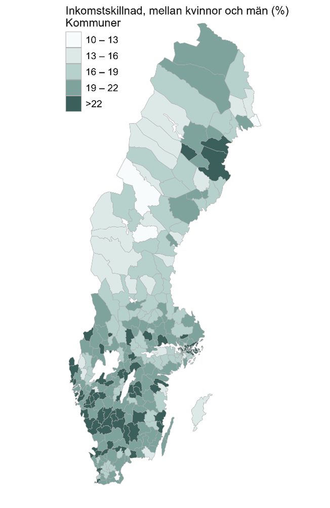 inkomstskillnad mellan kvinnor och män 2024 i kommuner