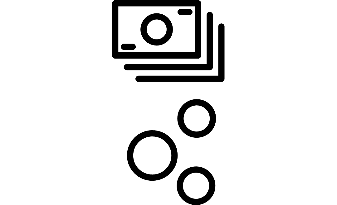 Piktogram föreställande sedlar och mynt